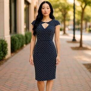 Hell Bunny Black and White Retro Sheath Midi Dress Keyhole Neckline